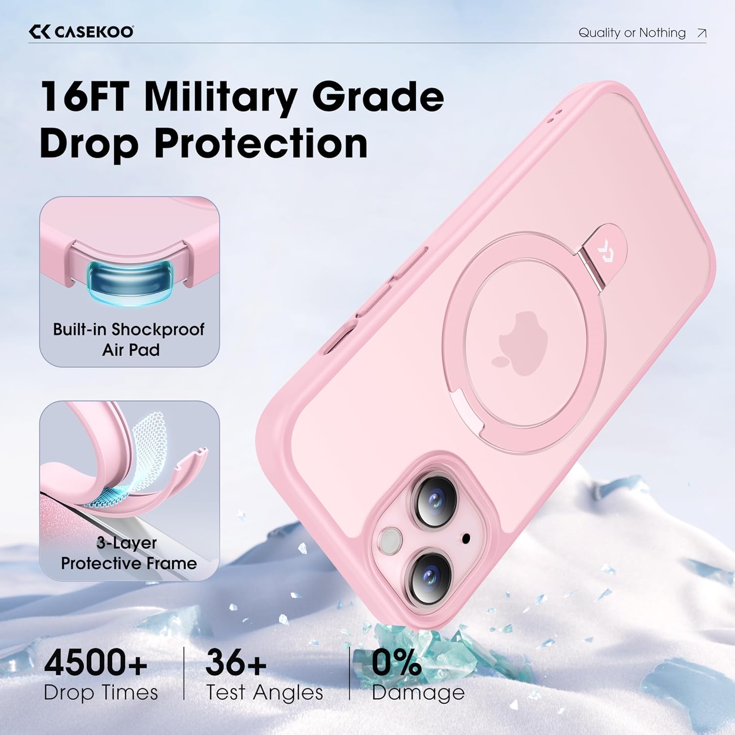  Designed for iPhone 15 Case with Magnetic Invisible Stand [Military Drop Protection] [Compatible with MagSafe] Shockproof Slim Translucent Matte Case 6.1 Inch, Pink thumbnail