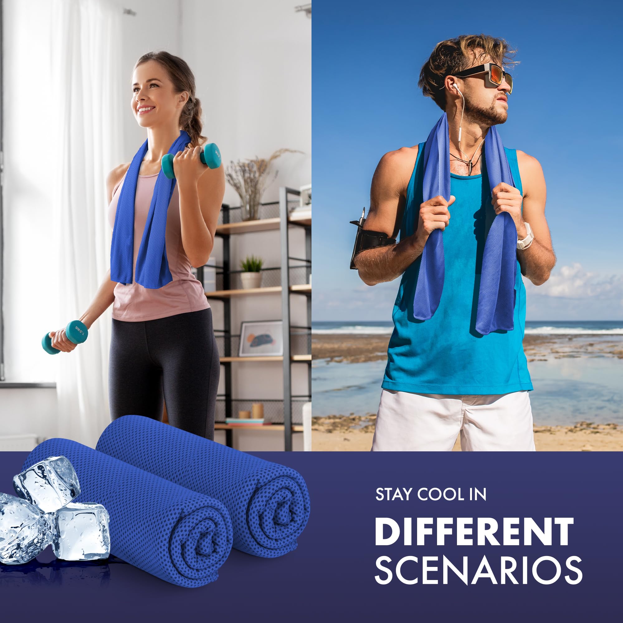 Sukeen Asciugamano di raffreddamento, 100 x 30 cm, set di 6 asciugamani rinfrescanti per il collo, asciugamano sportivo in microfibra, per allenamento, fitness, sport, viaggi, yoga, golf
