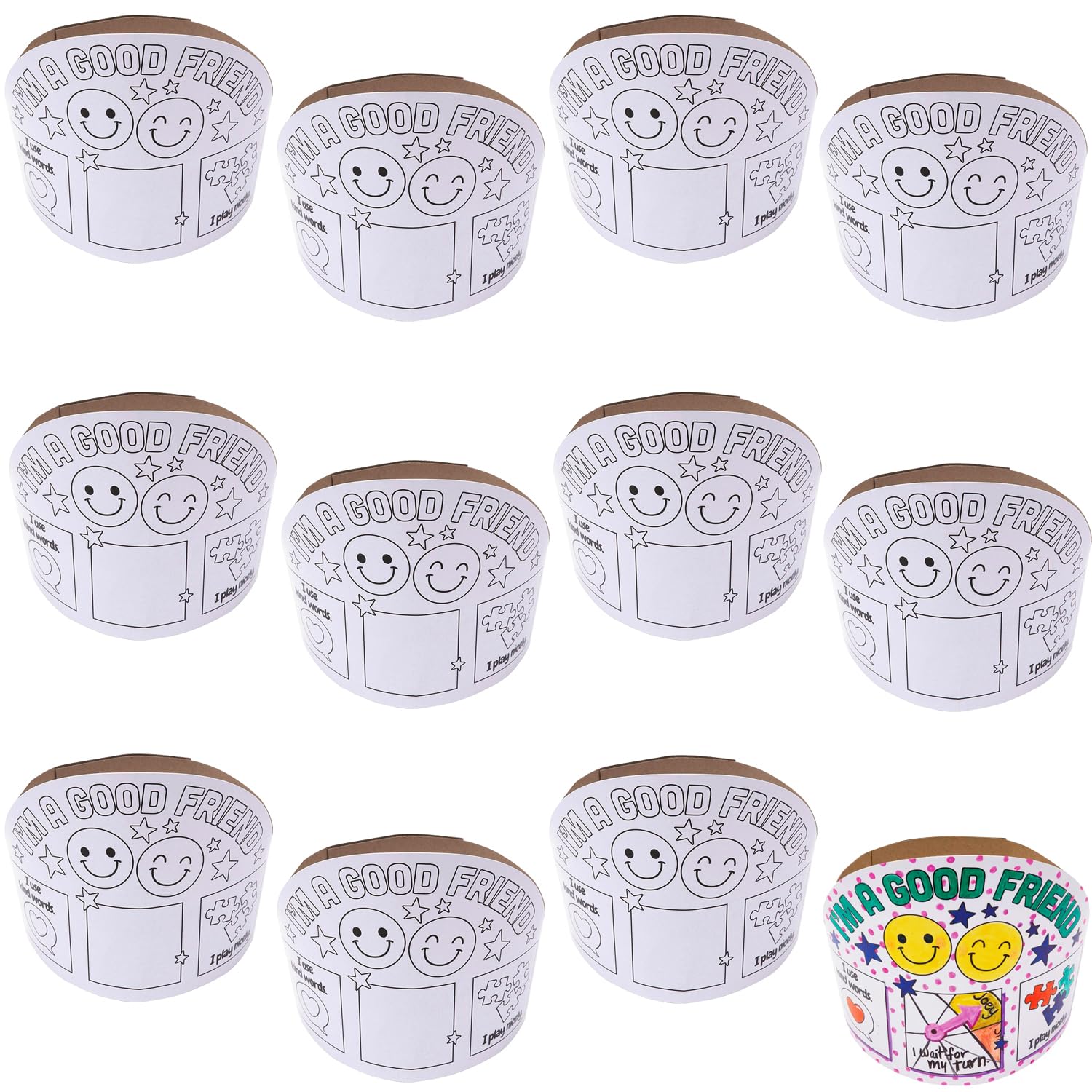 Fun Express Color Your Own Social Emotional Learning Friendship Crowns – 12 Pieces