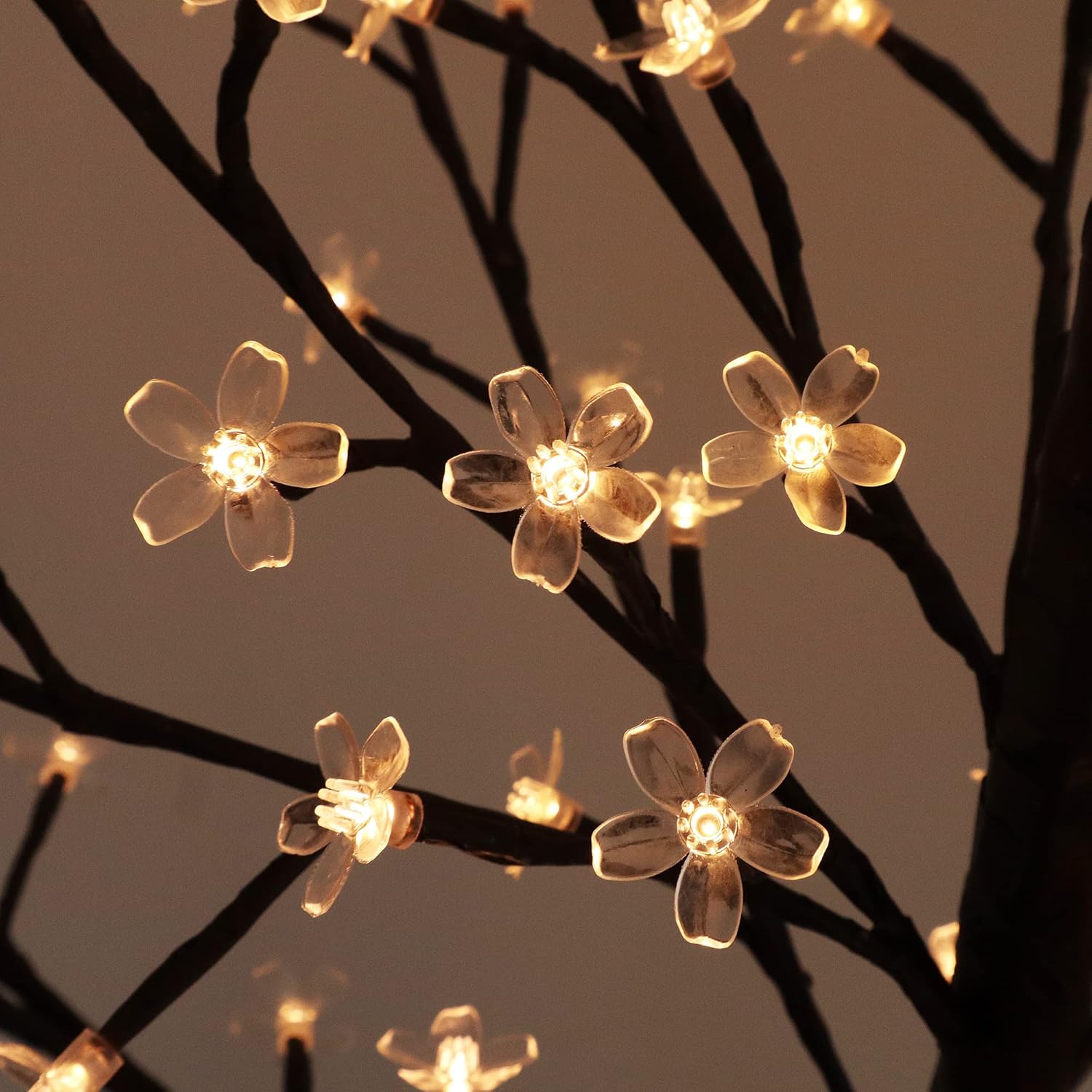 Solar Lighted Cherry Blossom Tree, 6 Feet 200LED Light Up Artificial Cherry Tree with Detachable Crystal Flower for Outdoor Porch Home Wedding Holiday Decoration (Warm White)