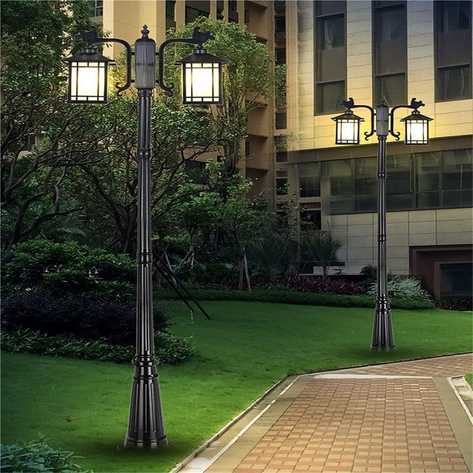 Lampy Solarne Na Słupku, Zewnętrzne Lampy Na Słupku, 2-Lampowe Lampy Zewnętrzne Na Słupku, Lampa Na Dziedzińcu, Aluminiowe, Wodoodporne, Wysokie Lampy, Klasyczne Zew,One Color-Height 230cm