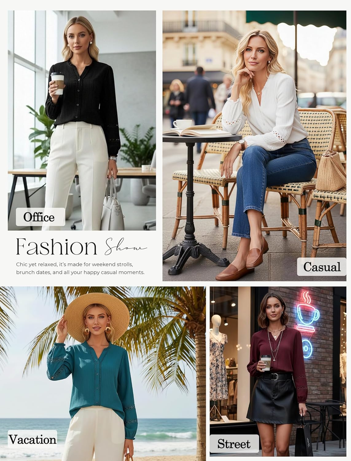 GRACE KARIN Women Dressy Casual Tops,Long Sleeve Button Down Ruffle Blouse,Work V Neck Shirt Summer Spring Business Outfit - Image 5