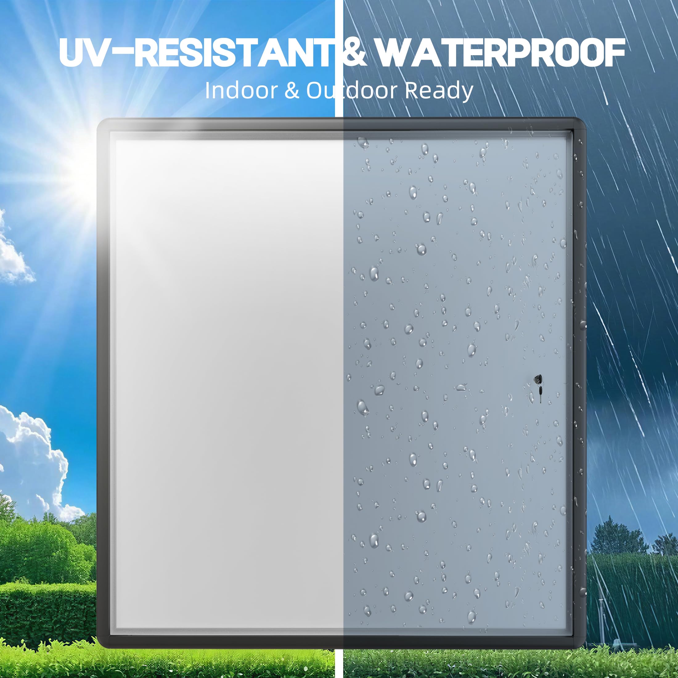 INNOVART Geschlossene Pinnwand, 71,1 x 66 cm, wetterfest, trocken abwischbar, mit schwarzem Aluminiumrahmen, geschlossene Whiteboard-Wandvitrine mit Schwingtür, Informationsschrank für Schule, Büro