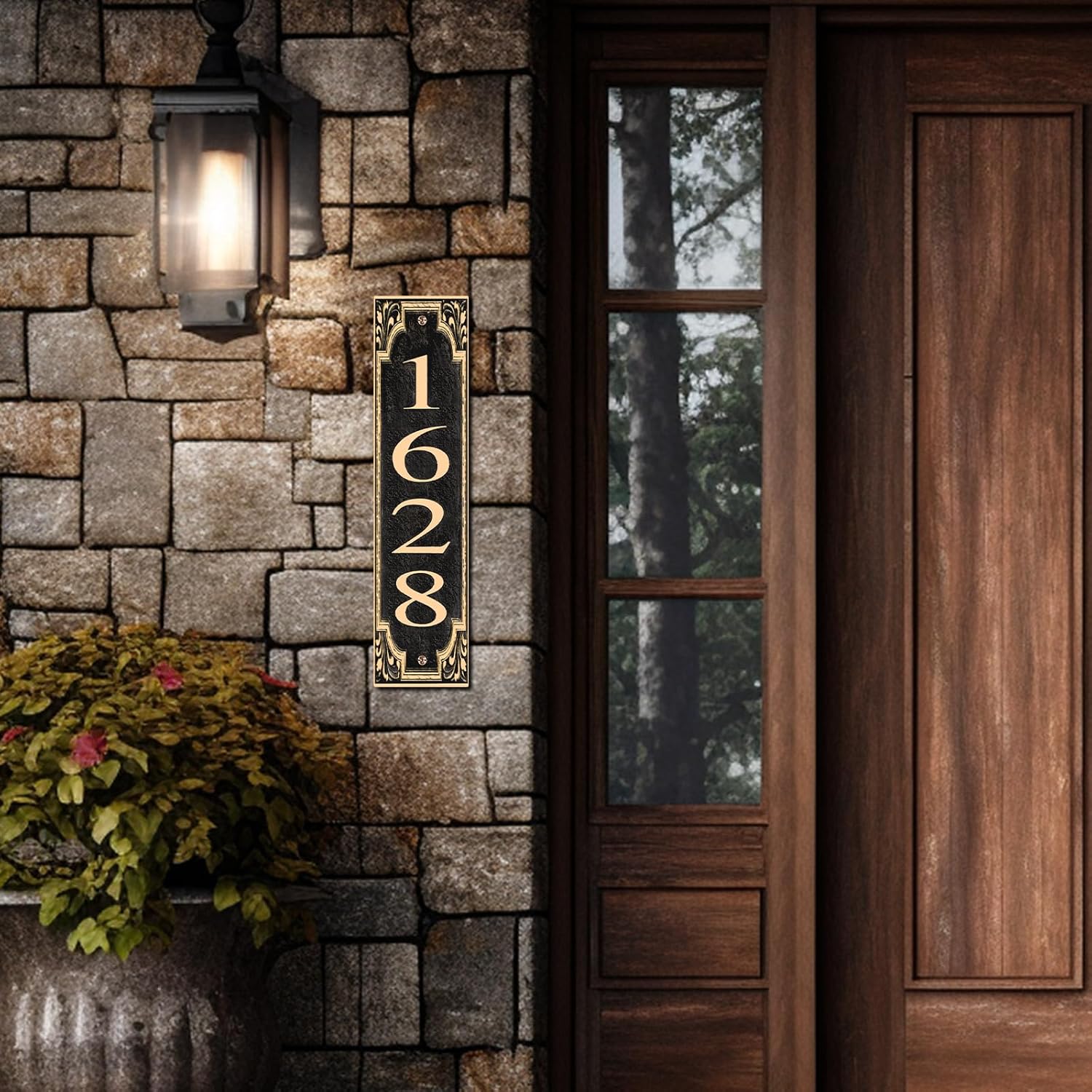 Personalized Address Plaque Metal - 16.5'' x 4‘’ Vertical Address Sign,House Number Sign Plaque,House Address Numbers for Outside House,Mailbox Post,Pillar,Pre-Drilled Hole,911 Visibility Clear Font(Rose Gold)