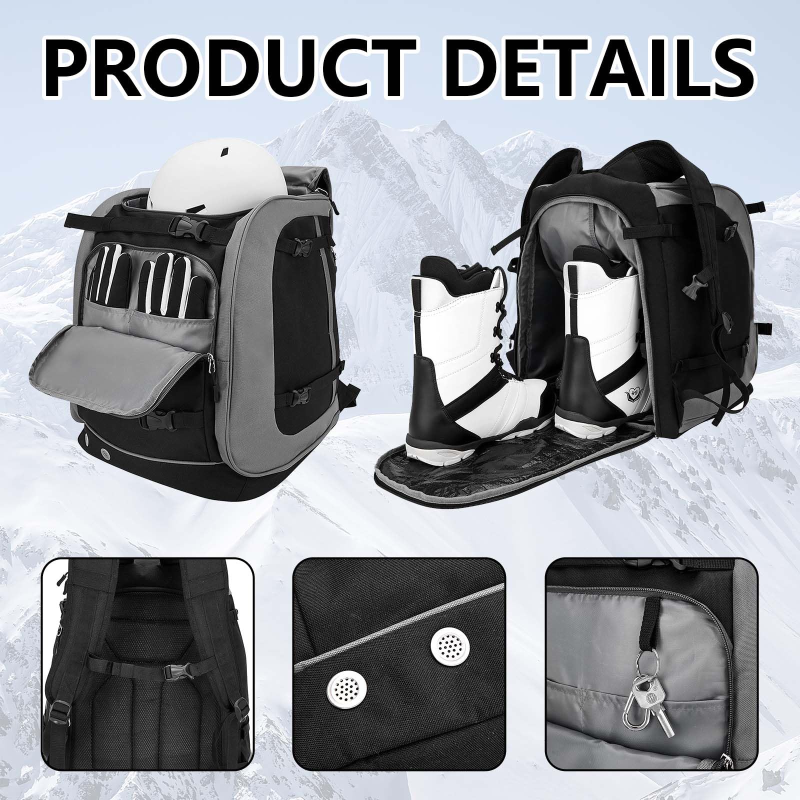 Skischuhtasche Sport, 65L Große Skitasche für Skischuhe Skischuhtasche mit Helmfach Schwarz Ski Tasche Skisack Set Skischuhtaschen Skitouren Rucksack Kann Snowboard Skischuh Schlittschuhe Helm