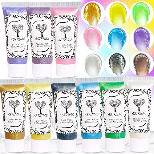 ASTRYAS Pegamento de crema batida falso, 9 piezas de gel de perlas Decoden crema pegamento de arcilla DIY kit de funda de teléfono de silicona crema