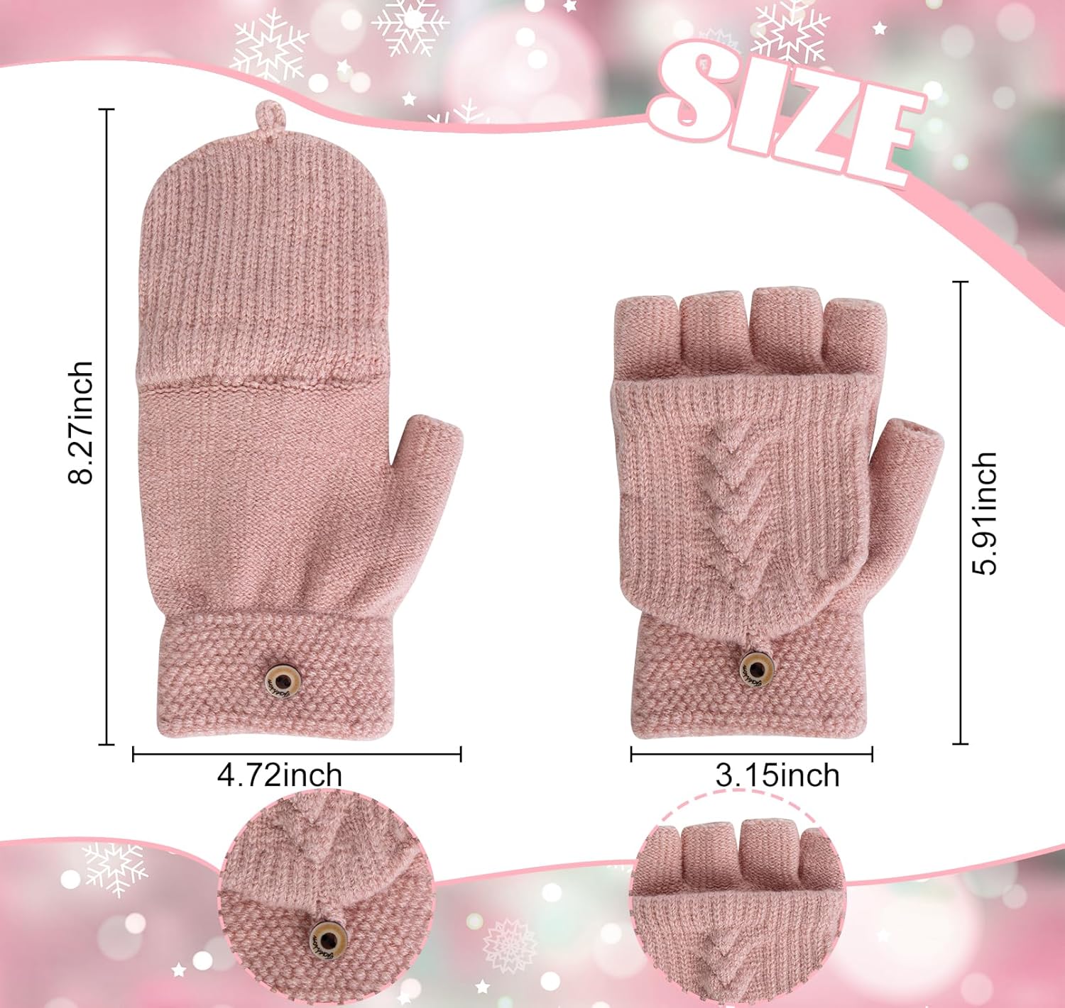 YSense Womens Winter Gloves, 2 Pack Warm Knitted Convertible Fingerless Gloves for Women Gifts with Mittens Cover Cap - Image 3