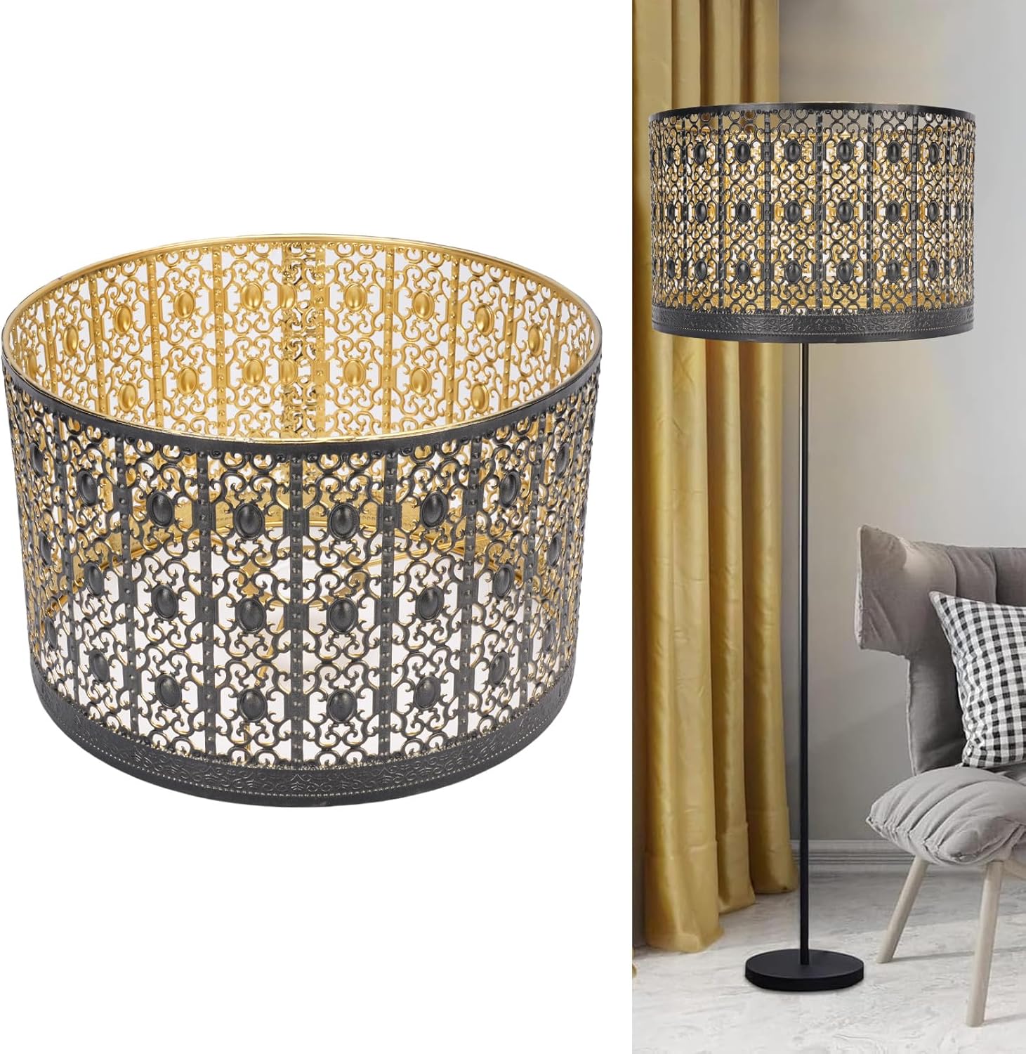 Metal Lamp Shade High Light Transmittance Modern Decorative Hollow Drum Lampshade for E14 E27 Bulbs for Table, Floor, Pendant Lights