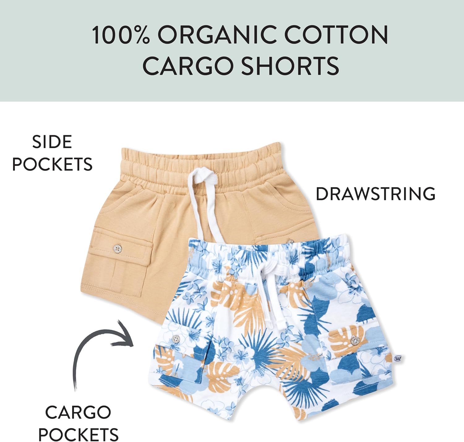 HonestBaby Unisex-Baby 2-Pack Cargo Shorts 100% Organic Cotton for Infant Baby and Toddler, Boys, Girls - Image 2