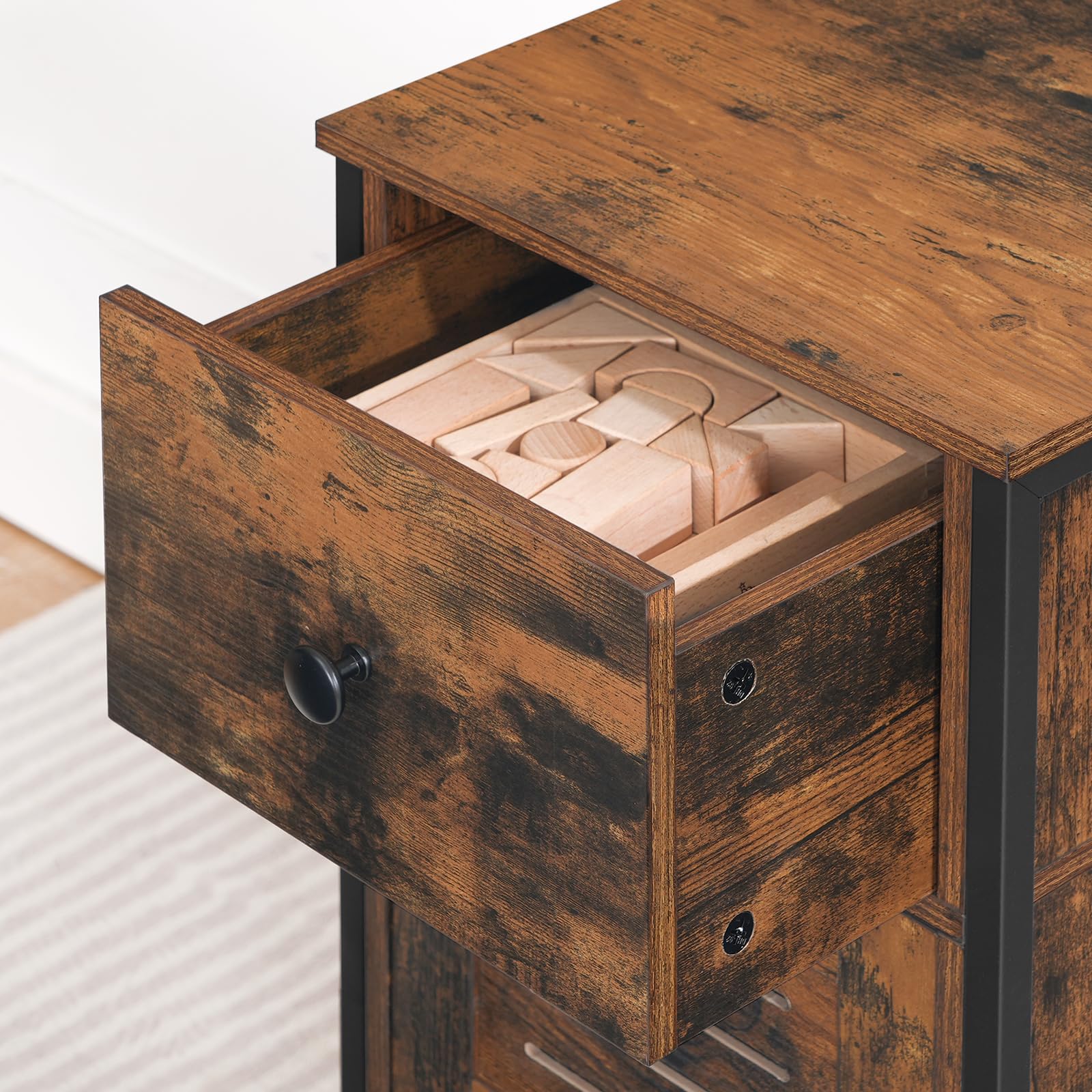 HOOBRO Beistellschrank mit Schublade, Kommode Schrank im Vintage-Stil, verstellbare Ablage, Kleiner Telefonschrank, für Wohnzimmer, Schlafzimmer, (30 x 34 x 75 cm) Dunkelbraun und Schwarz EBF15CW01G1