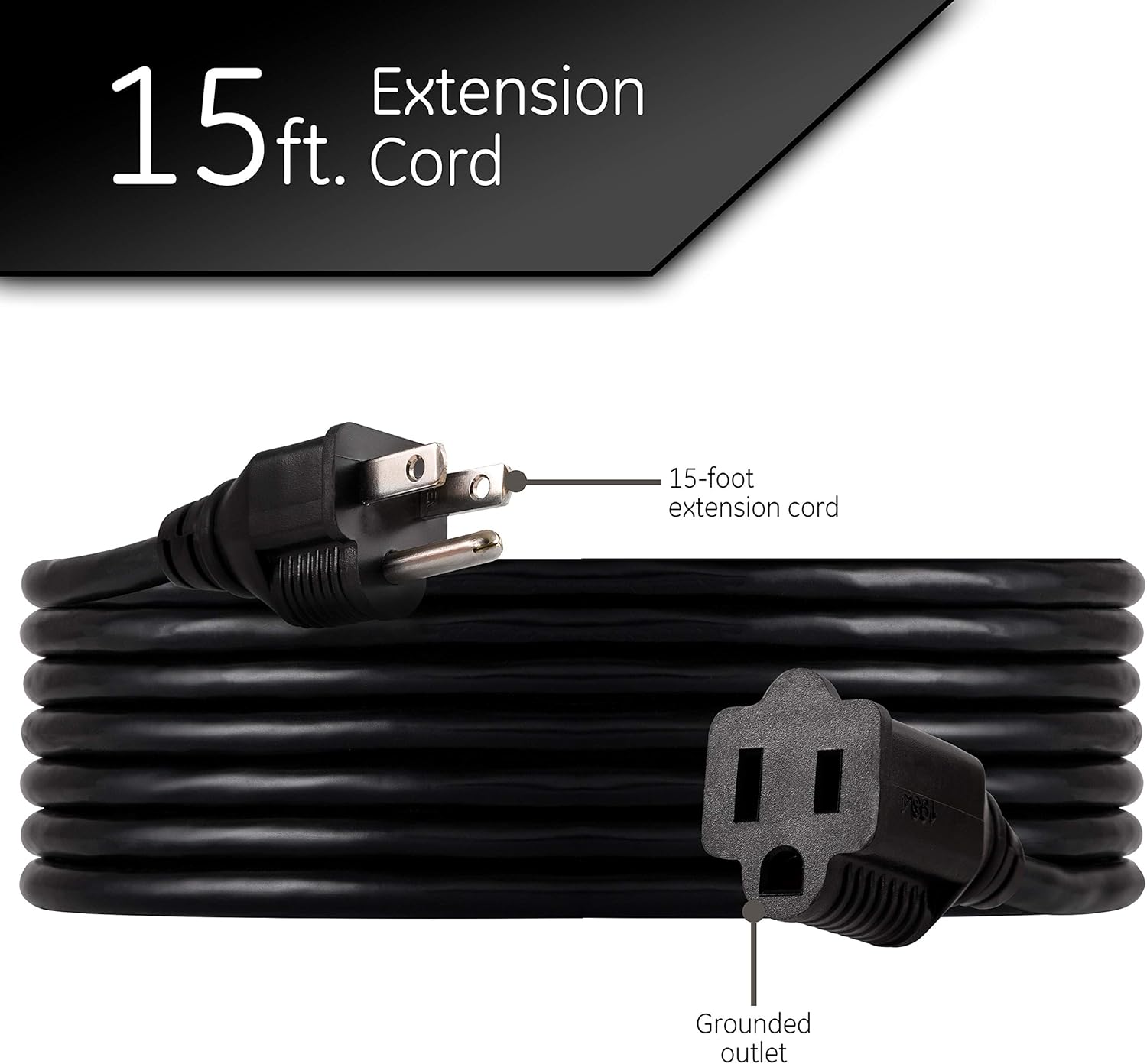 UltraPro 15 Ft Extension Cord, Double Insulated, Indoor/Outdoor, General Purpose, 3 Wire, 16 Gauge, Ideal for Outdoor Lighting, UL Listed, Black, 36824-T1 : Everything Else