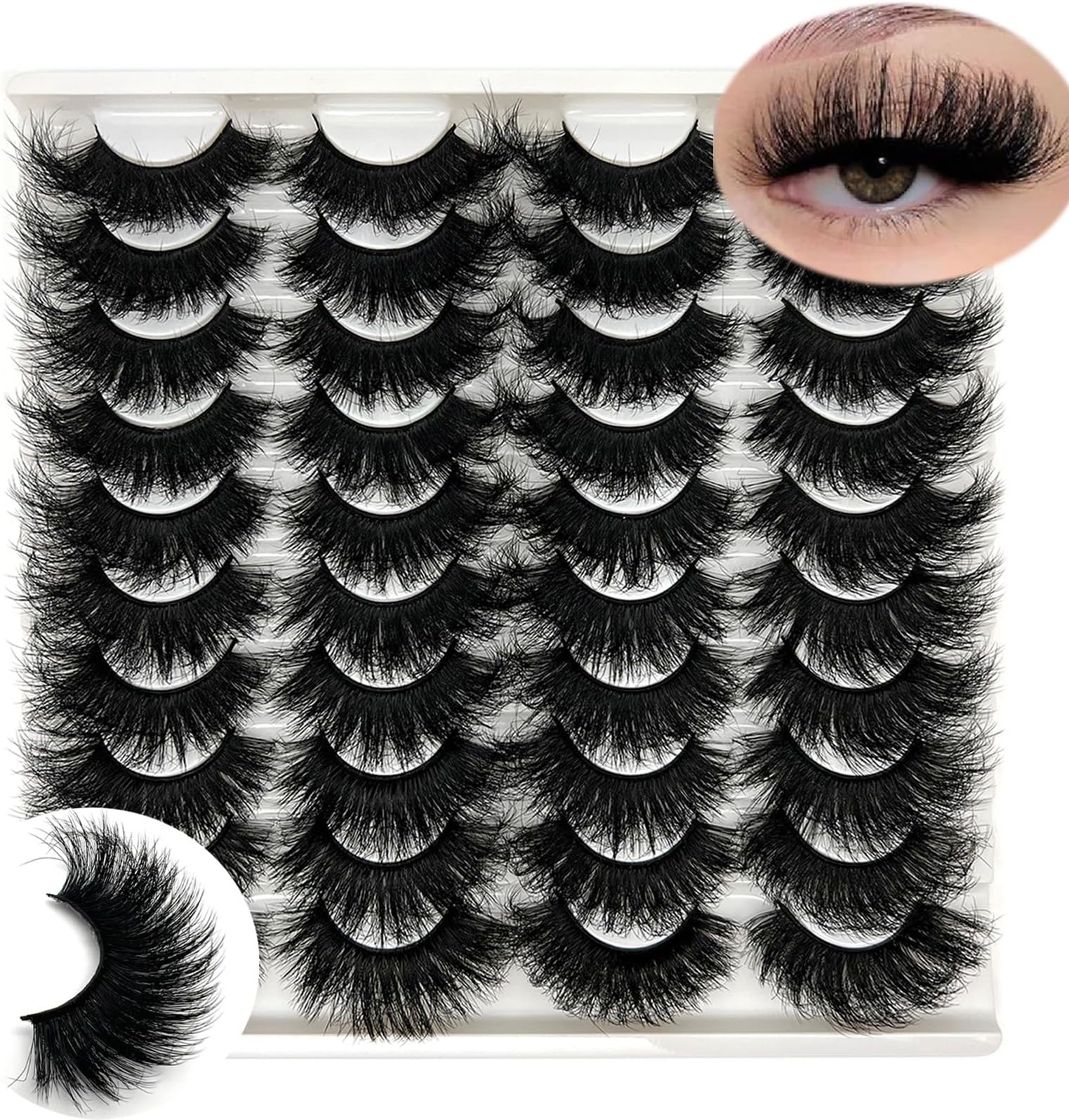 IFSOWDRA Mink Lashes Fluffy Wispy 20mm 3D Volume Full Dramatic Faux Mink D Curl Long Strip Lashes Pack 25 mm Big Cat Eye False Eyelashes
