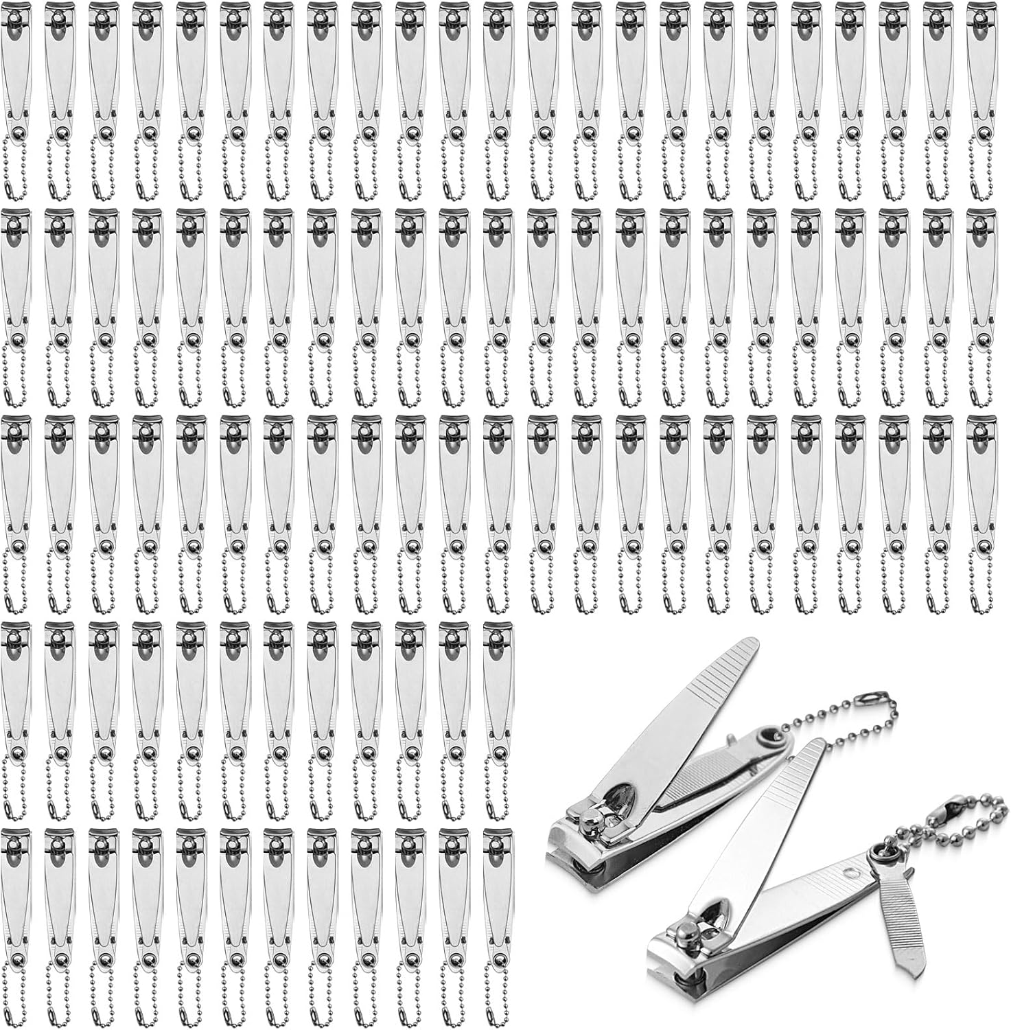 Individually Wrapped Nail Clippers in Bulk Stainless Steel Fingernail Clippers Bulk, Sturdy Thick Toenail Clippers Mini Men Women Nail Tip Cutter Trimmer for Homeless, Travel, Hotel (2 inch 100Count)