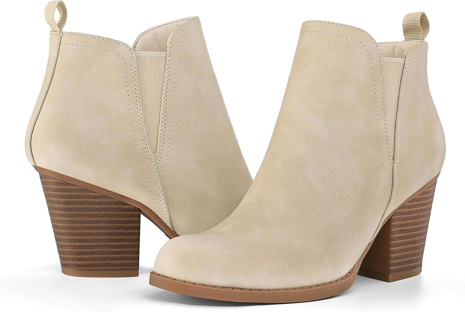 mysoft Women's Ankle Boots V Cut Side Elastic Panel Stacked Chunky Heel Booties with Side Zipper - Image 5