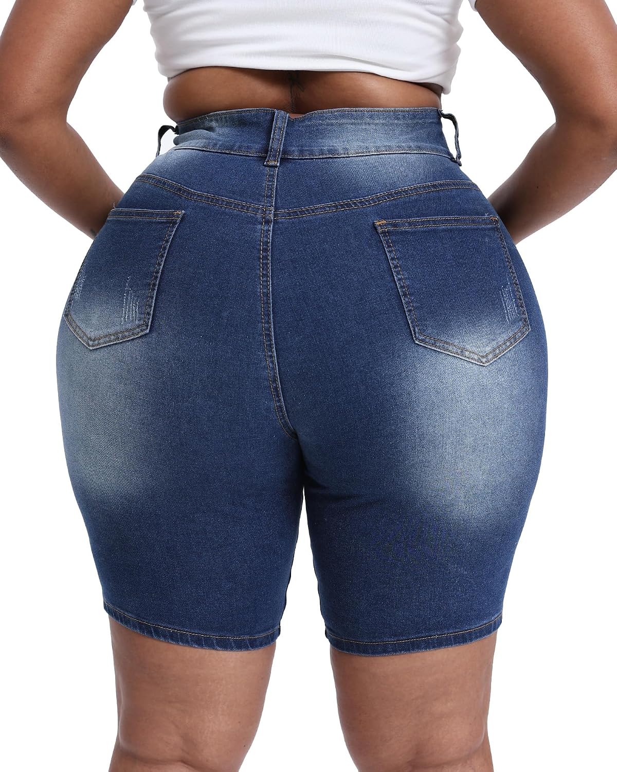 Gocolloa Women Plus Size Jean Shorts Stretchy High Waisted 10" Inseam Knee Length Denim Bermuda Shorts