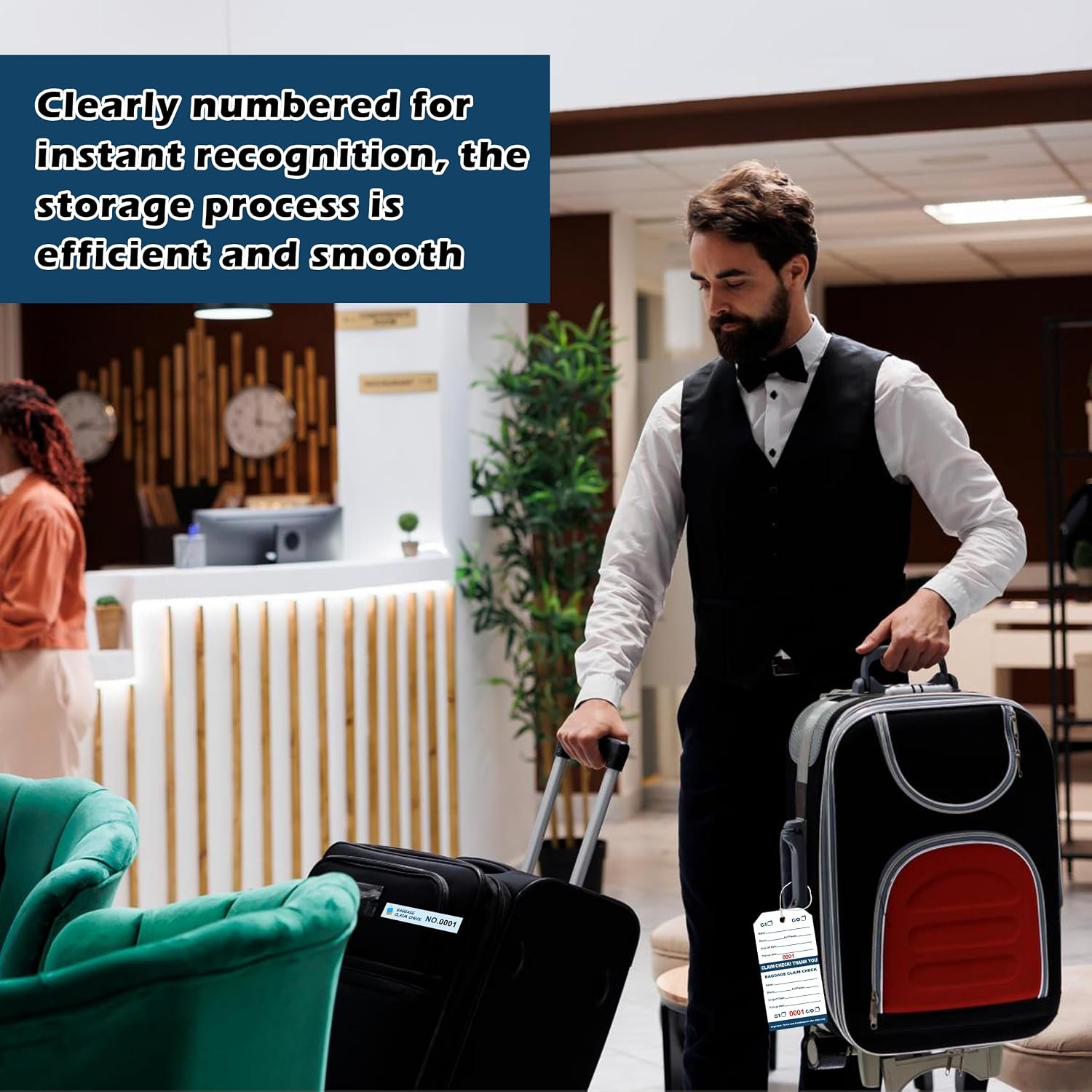 1000 Pcs Hotel Luggage Claim Tags 001 to 1000 with Strings 4-3/4 x 2-3/8 Inch with 8 Labels & Matching Numbers Durable Paper Baggage Check Tags with Stubs for Hotels Storage and Transport (1000)