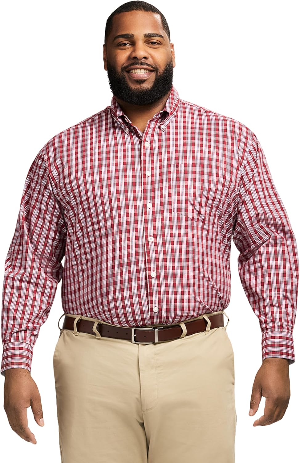 IZOD Men's Big and Tall Performance Comfort Long Sleeve Plaid Button Down