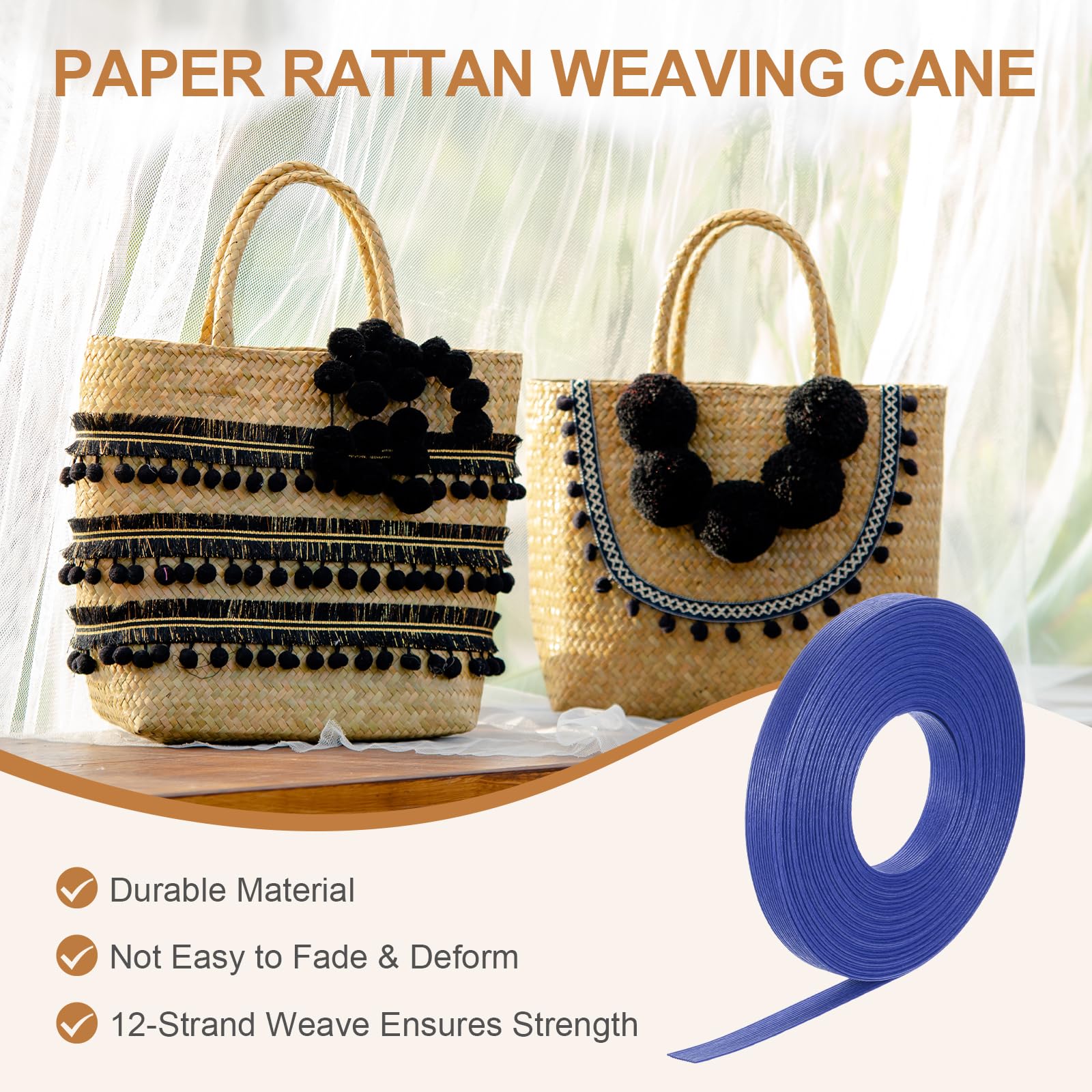 PATIKIL 16.4 Yards x 0.6" Paper Rattan Weaving Cane - Image 3