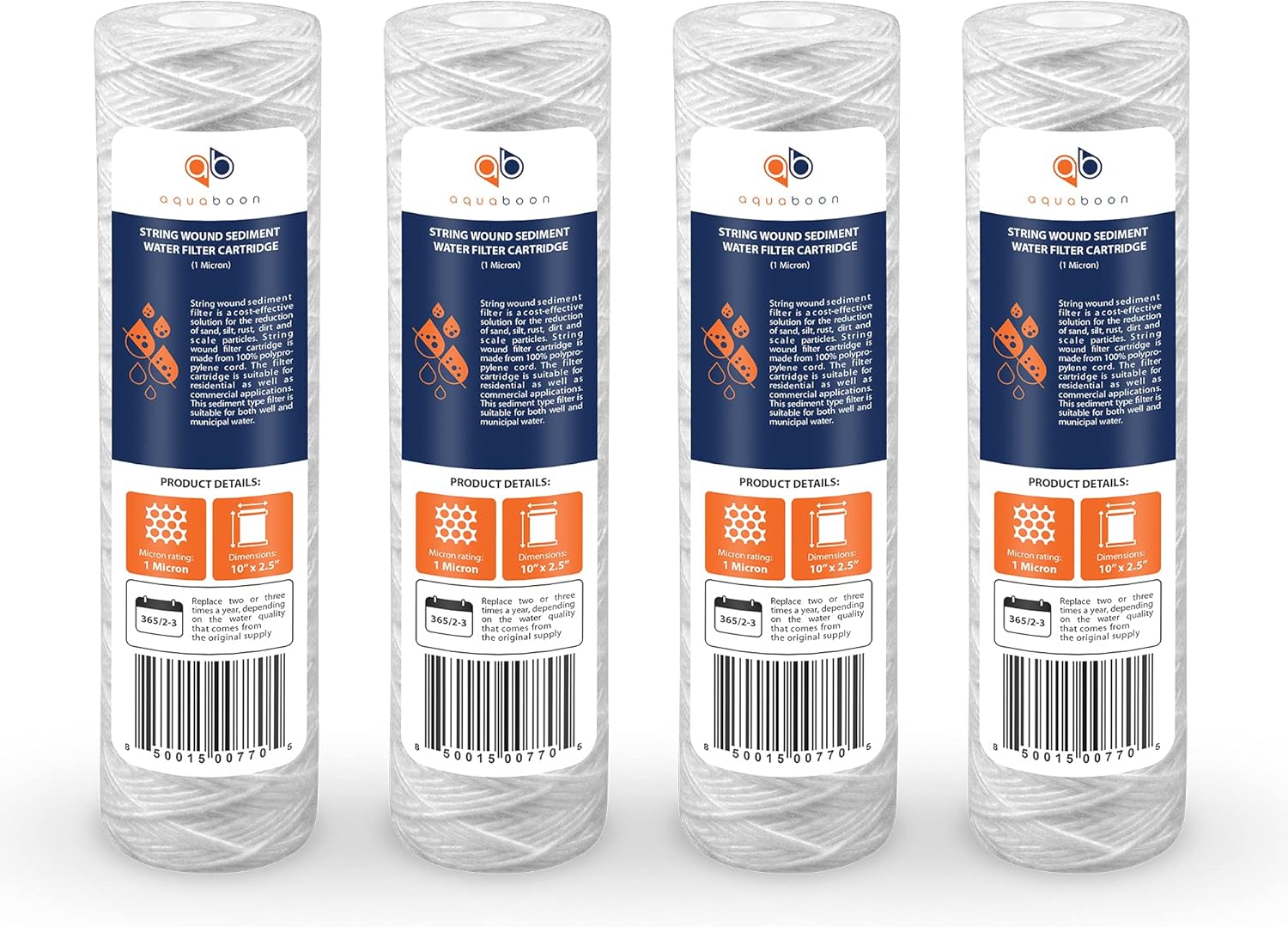 Aquaboon Whole House – Filtro de agua para heridas de 1 micrón, cartucho de 10 x 2.5 pulgadas para repuesto de filtro de agua de pozo compatible con