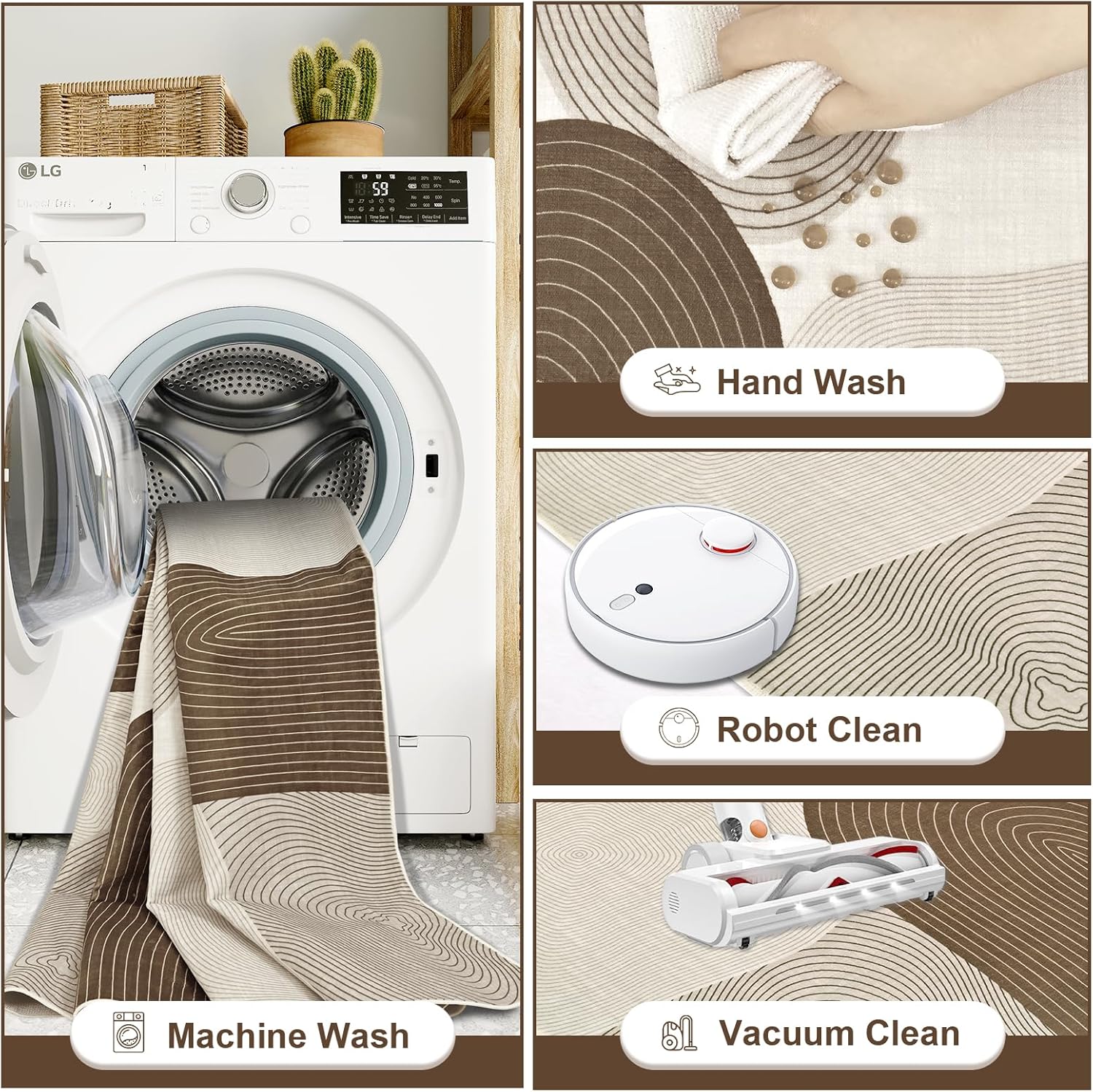 Yinhua Mid Century Modern Rug 3x5, Abstract Area Rug Non Slip, Washable Rugs for Bedroom, Brown Soft Rugs Low Pile Carpet for Bedroom, Entryway, Living Room, Dorm, Brown