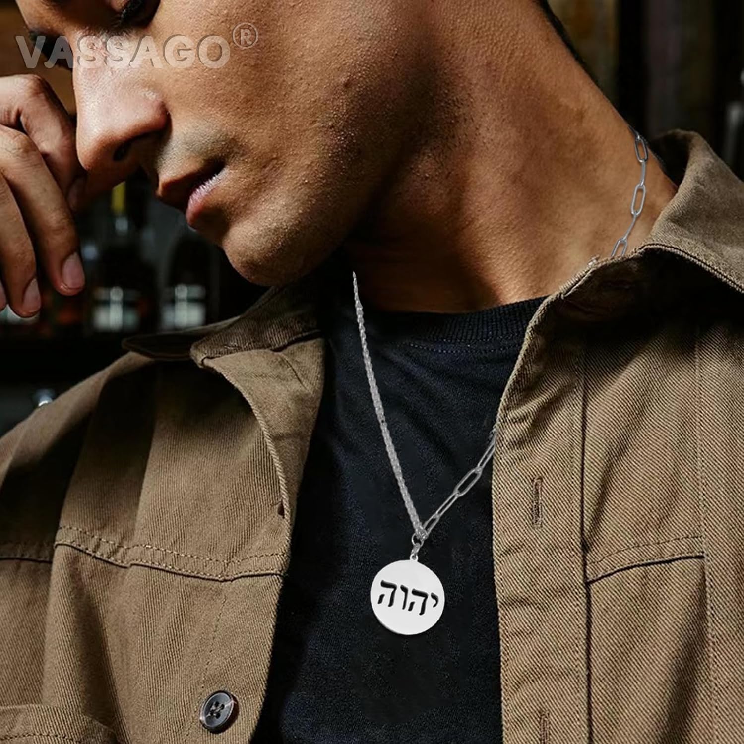 VASSAGO Hebrew Necklace YHVH YHWH Jehovah Pendant Tetragrammaton God Names Necklaces Hanukkah Amulet Religious Faith Blessing Jewelry Gifts for Men Women - Image 2