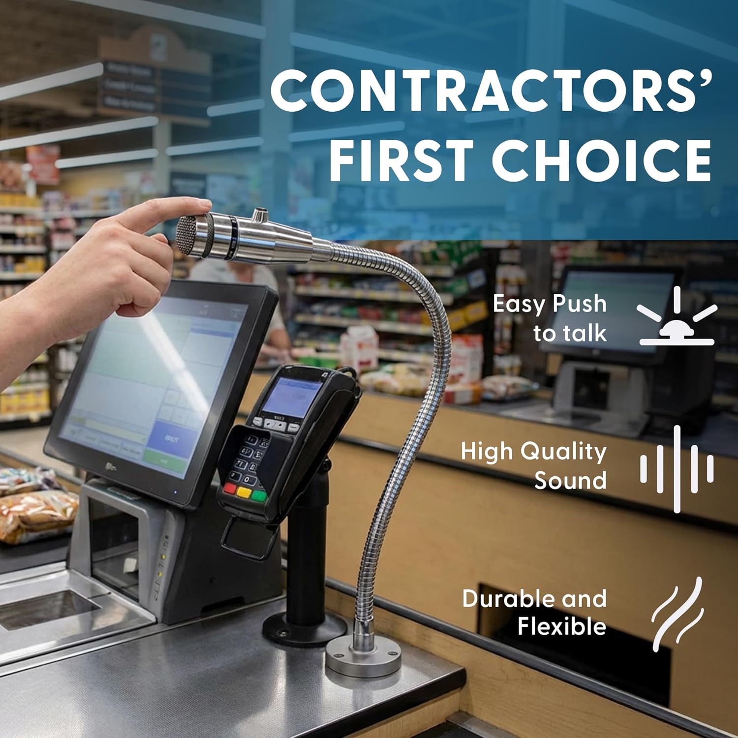 REBUILD SKILLS Push-to-Talk Microphone RBX-515SBG-18X Compatible with Shure 515SBG-18X for use in Restaurants Grocery Store Drive Thru - 20" Gooseneck, Mount Attached and 6½’ Cord