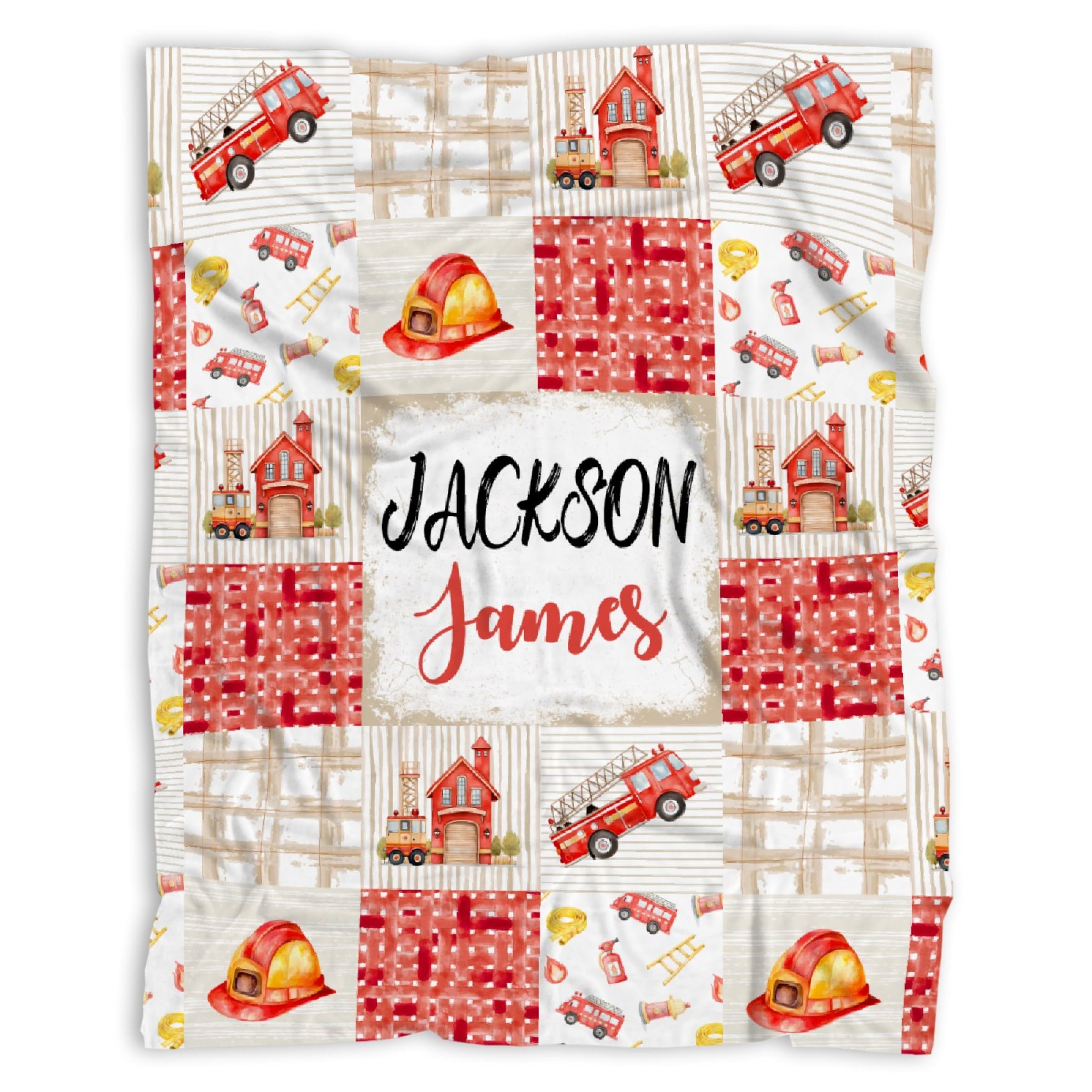 Personalized Fire Trucks Firefighter Custom Baby Blanket Gifts for Boys Girls Super Soft Blanket Swaddle Newborn Cozy Receiving Blanket Stroller Throw 40x30 in for Puppy
