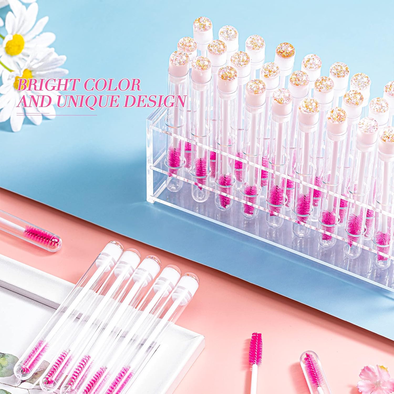 80 Pieces Disposable Mascara Brushes Tubes Set, 40 Pieces Empty Mascara Wand Tube with 40 Pieces Eyelash Brush Makeup Tool Cleaning Brush for Eyelash Extension (Pink Gold Sequins Style) : Beauty & Personal Care