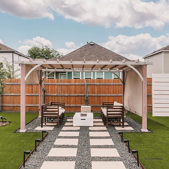 SummerCove Delrey 12 x 14 ft. Outdoor Patio White Steel Frame Pergola with Adjustable Canopy for Backyard and Garden Shade, Light Gray