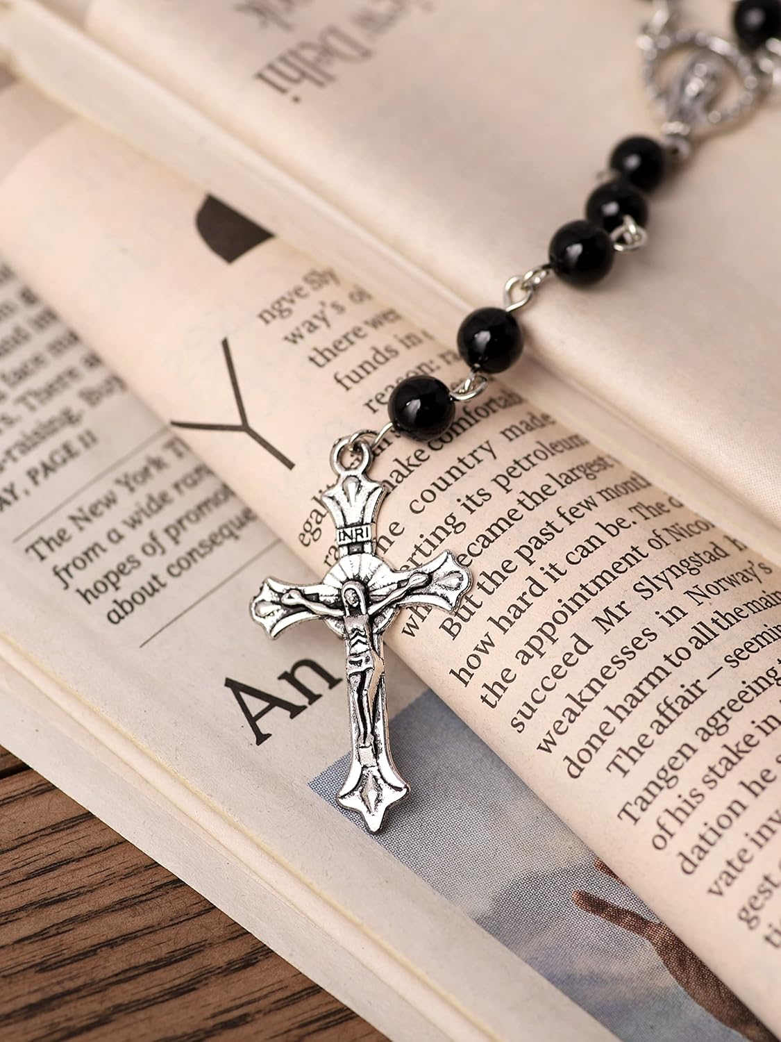 Sacina Gothic Long Bead Rosary Cross Necklace, Zinc Alloy Cross Necklace, Goth Jewelry Gift for Women - Image 4
