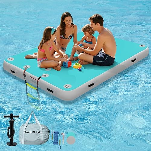 Vista 7 de Muelle flotante inflable de 5 pies/6 pies/8 pies/10 pies, flotadores de lago para adultos, plataforma de agua flotante para fiestas de verano, barco