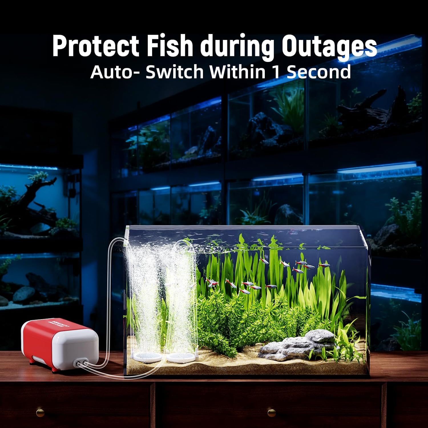 Rechargebale Aquarium Air Pump with Battery, Adjustable Oxygen Fish Tank Bubbler, Quiet Aerator for Power Outage, Fishing, Live Fish Transportation