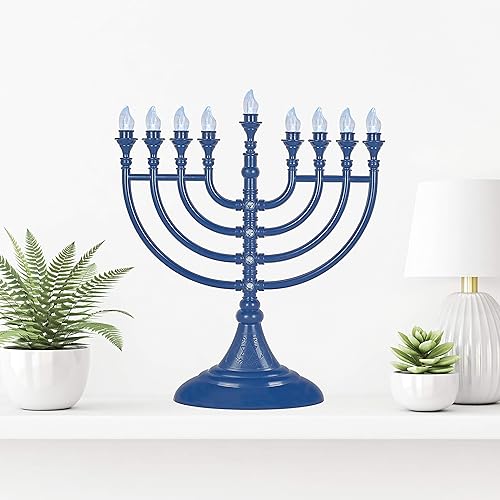 Miniatura 7 de Menorá LED tradicional de Hanukkah alimentado por batería o USB Janucía eléctrica Menorah Cable micro USB de 4 pies incluido - Velas electrónicas de