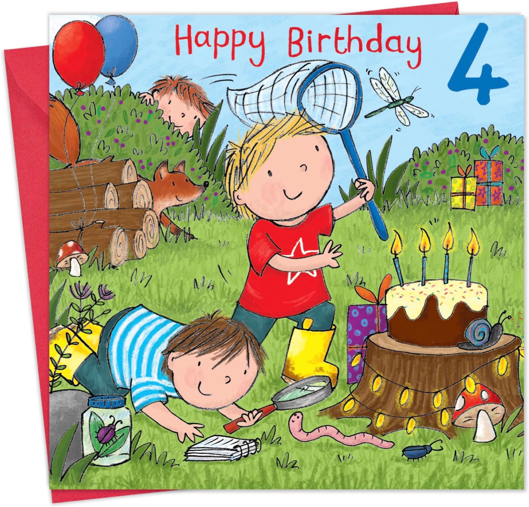 Twizler 4th Birthday Card For Boy with Outdoors Fun – Age 4 Birthday Card – Age 4 Card – Age 4 Boy Gifts – Childrens Birthday Card – Boys Birthday Card – Happy Birthday Card