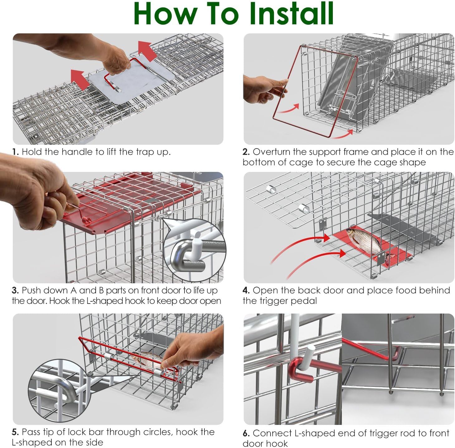 2Pcs Folding Animal Trap Cage Humane Live Feral Cat Trap Collapsible Catch and Release Rodent Trap Cage Galvanized Steel for Small Cats Hedgehog Squirrels Rabbits Chipmunk Skunk 24 * 7.48 * 8.27IN