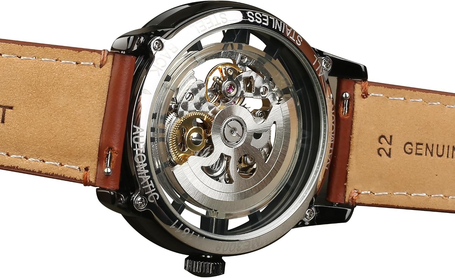 FORSINING Men's Automatic Watch with Mechanical Movement, Skeleton Dial and Leather Band image 3
