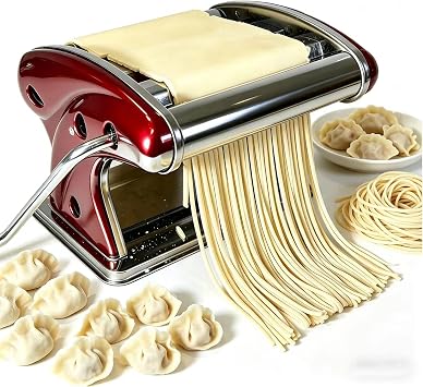 LEONEBEB Pasta Maker Stainless Steel 2-in-1 Manual Noodle Machine with 2mm & 4mm Cutters, Adjustable Thickness 0.1-5mm for Spaghetti, Fettuccine, Ramen, Dumpling Wrappers