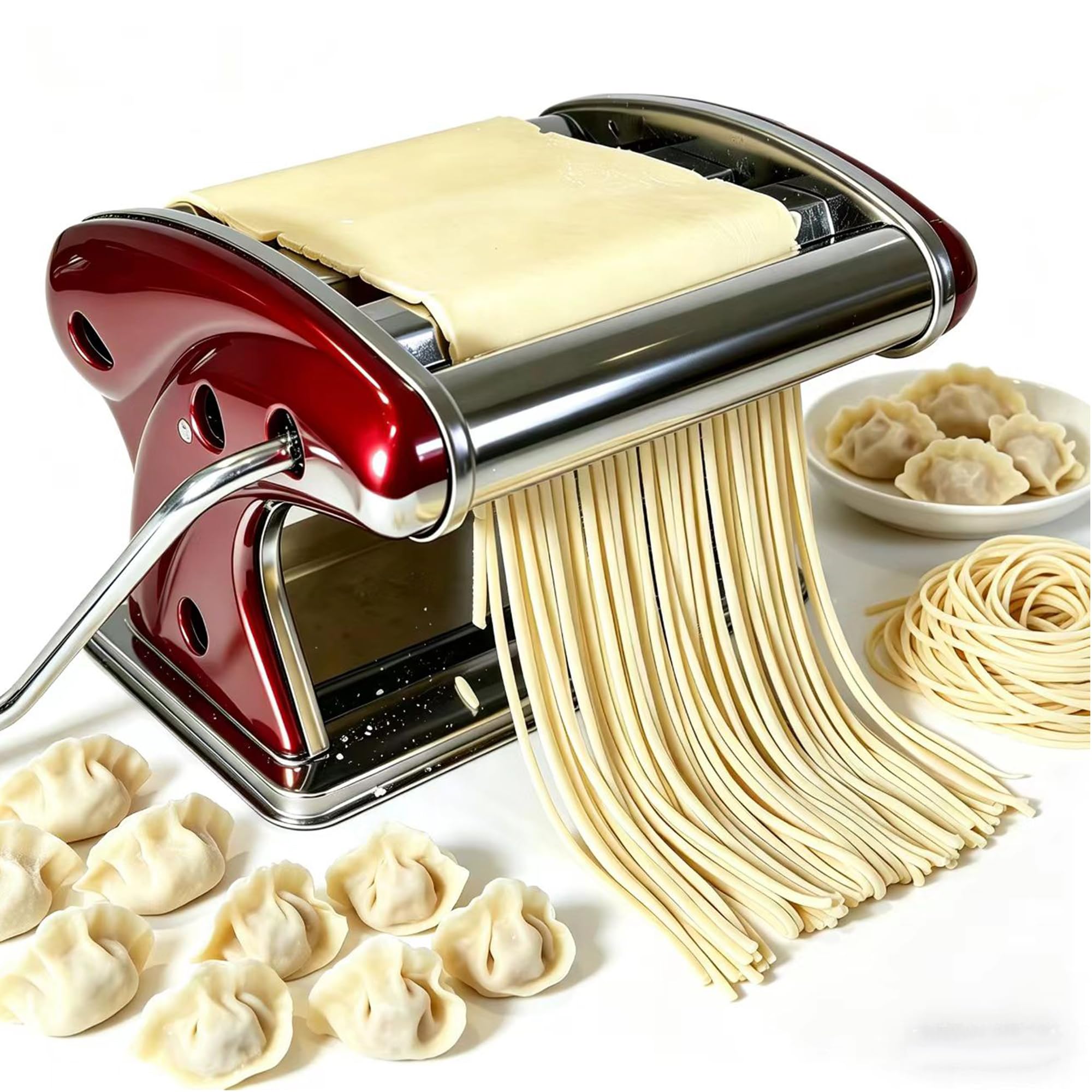 Photo 1 of LEONEBEB Pasta Maker Stainless Steel – 2-in-1 Manual Noodle Machine with 2mm & 4mm Cutters, Adjustable Thickness 0.1-5mm for Spaghetti, Fettuccine, Ramen, Dumpling Wrappers