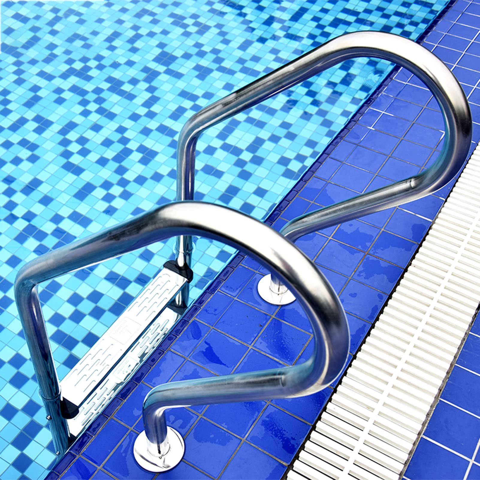 Échelle de Piscine enterrée à 2 marches, métal, Poli en Acier Inoxydable, système d'entrée et de Sortie antidérapant pour piscines enterrées
