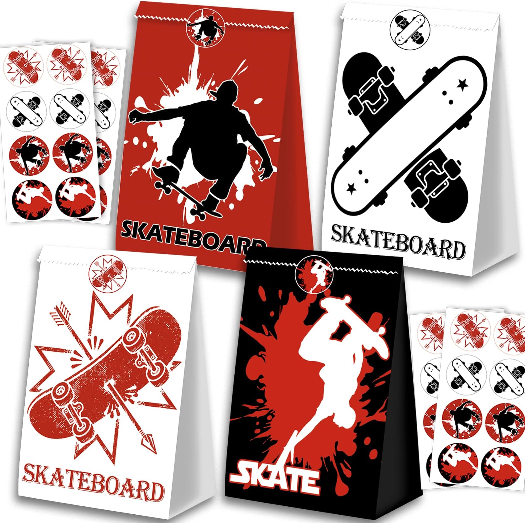 BQK 24PCS Skateboard Birthday Party Bags - Skateboard Party Decor & Supplies