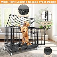 Vista 2 de Homey Pet Jaulas resistentes para perros grandes, jaula apilable de 47 pulgadas con 4 ruedas, 2 bandejas y rejillas extraíbles, 2 cuencos, múltiples