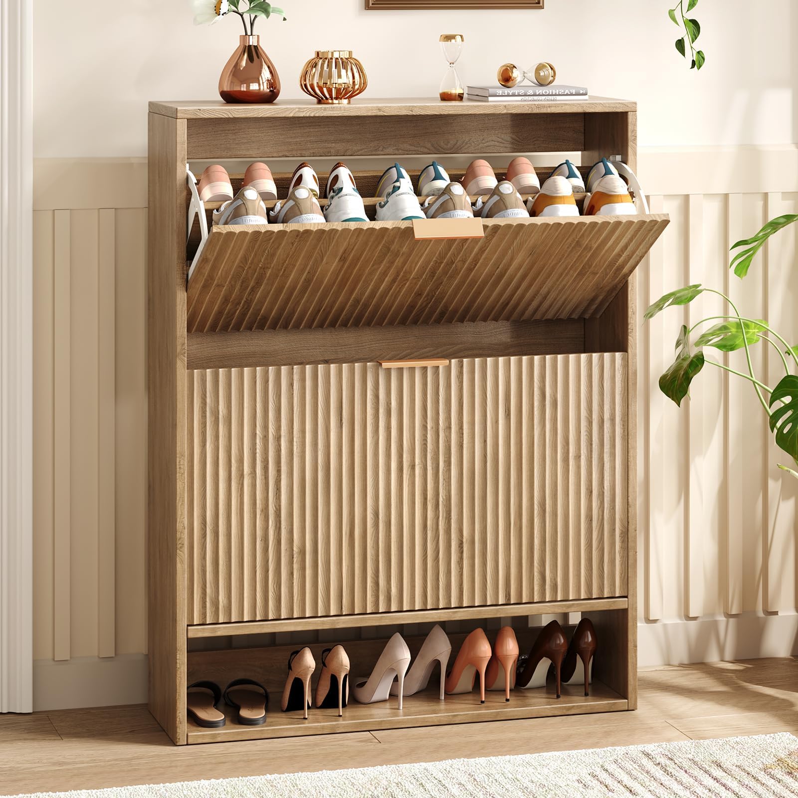 バンバラヤー（キャビネット） Amazon.com: Hootata 31.5''W Oak Shoe Storage Cabinet for Entryway