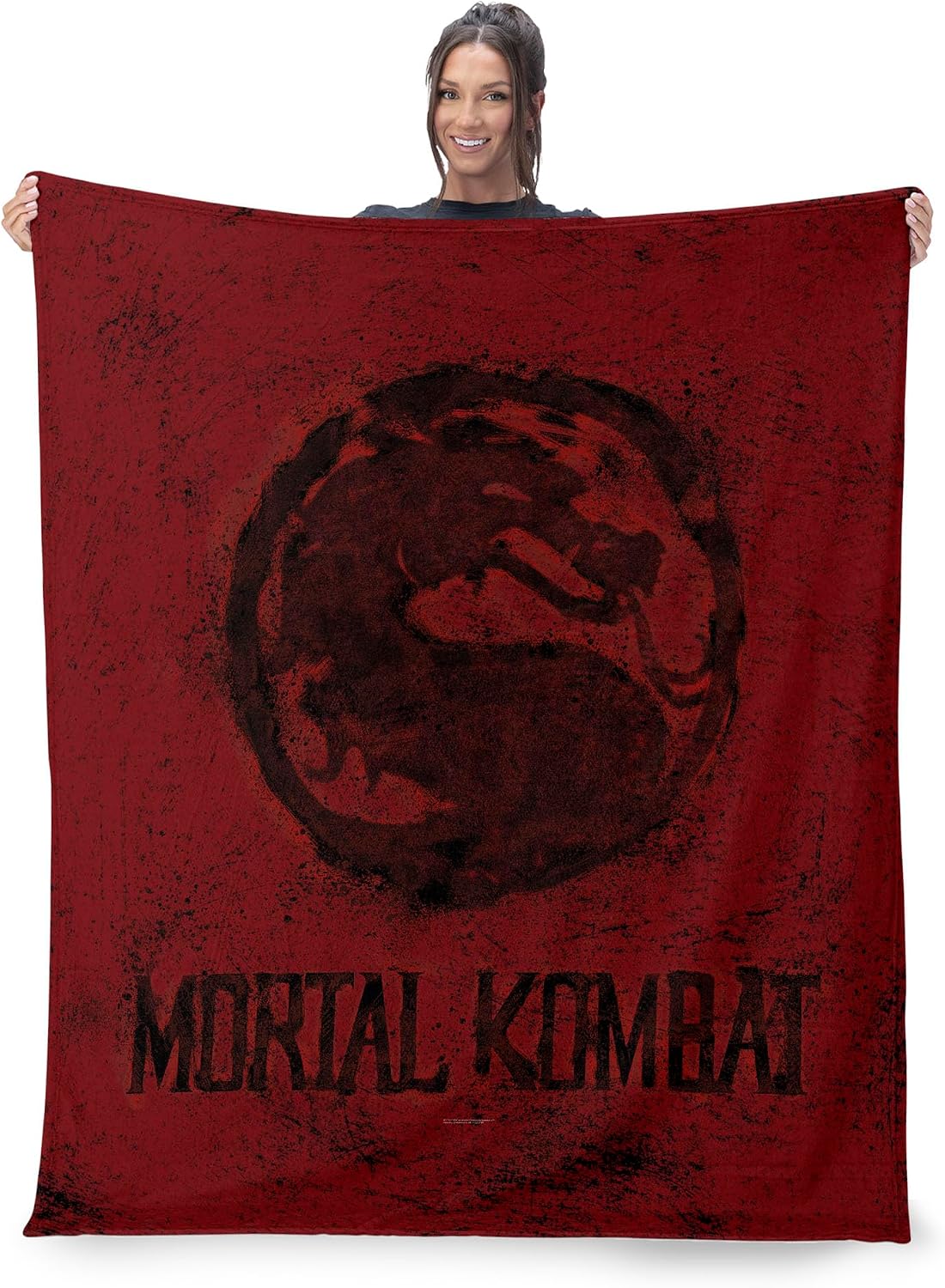 Mortal Kombat Silk Touch Sherpa Throw Blanket – Logo Red, Ultra-Soft Fleece Front with Cozy Sherpa Back, 50 x 60 Inches