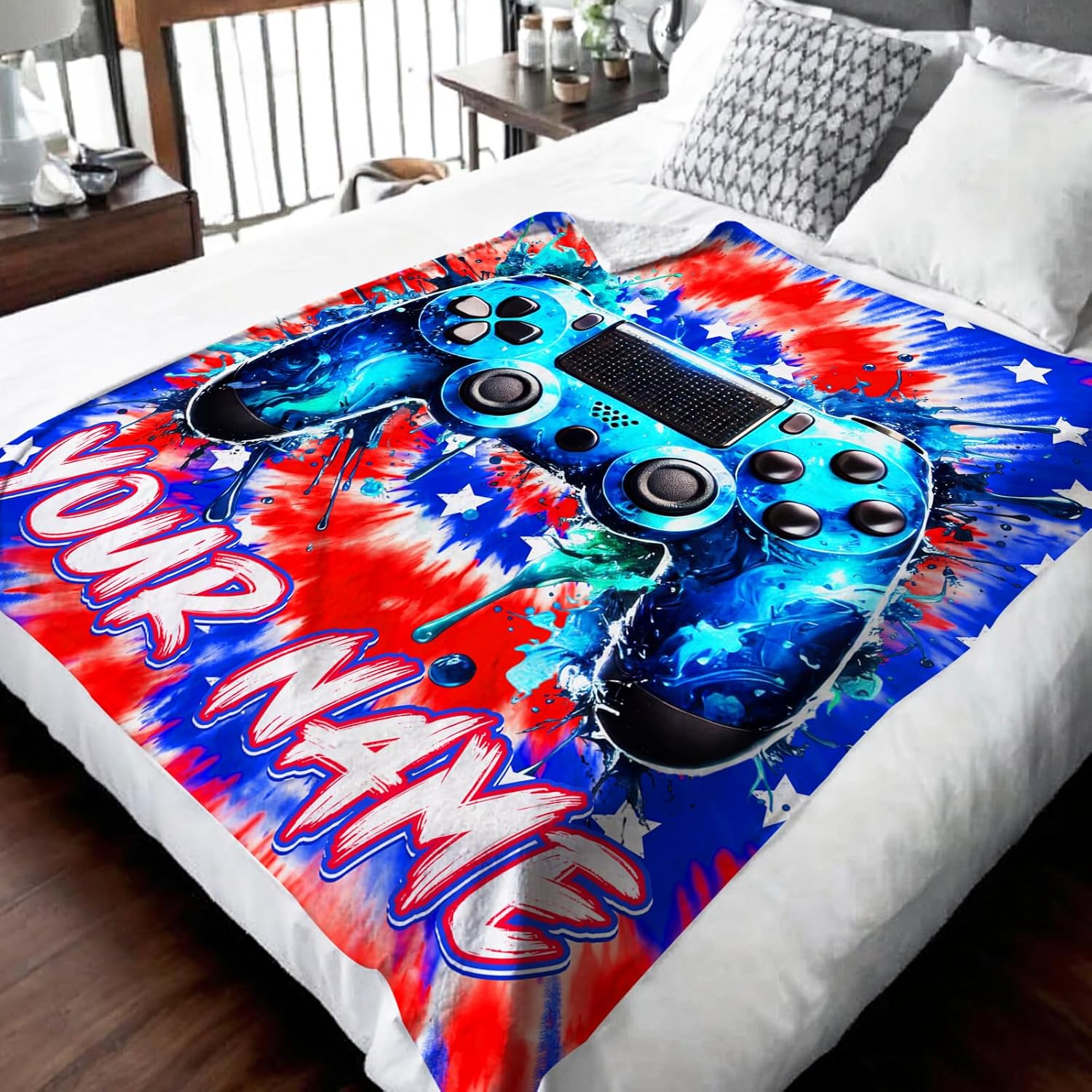 Gaming Blankets for Boys, PersonalizedBlanket for Gaming Lovers, Custom 40x50 Inches Cool Blanket Gift for Son Nephew Grandson on Chair Sofa Couch Bed Decor