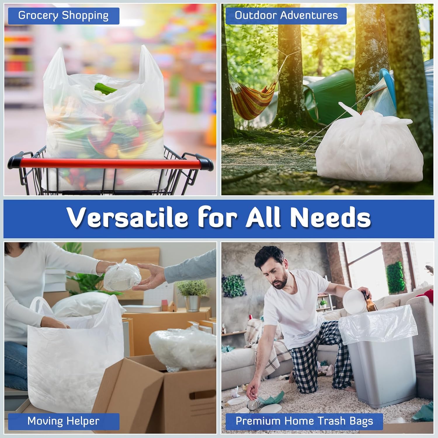 100 Pack 36'' x 24'' x 8'' Extra Large White Plastic Shopping Bags(0.8 Mil Thick) Reusable Heavy Duty Large T-shirt Grocery Bags Bulk with Handles for Restaurant, Retail, Business - Image 6