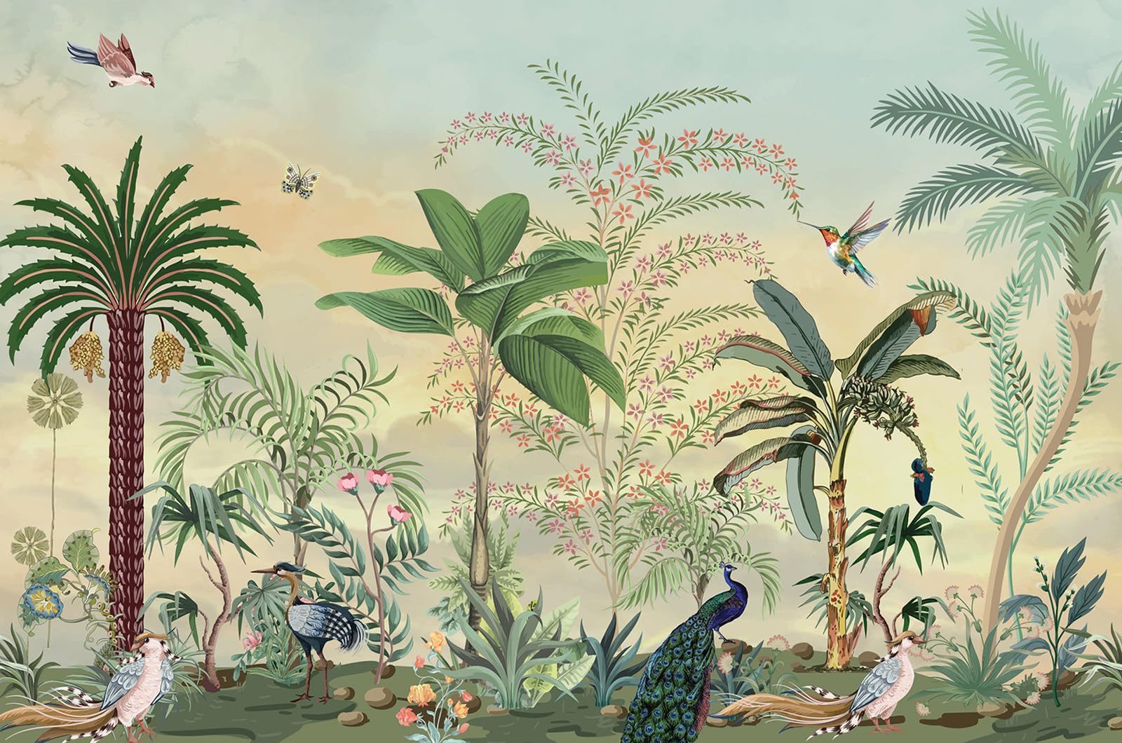 Papier peint panoramique Jardin Oiseaux Lumalea revêtement mural haut de gamme