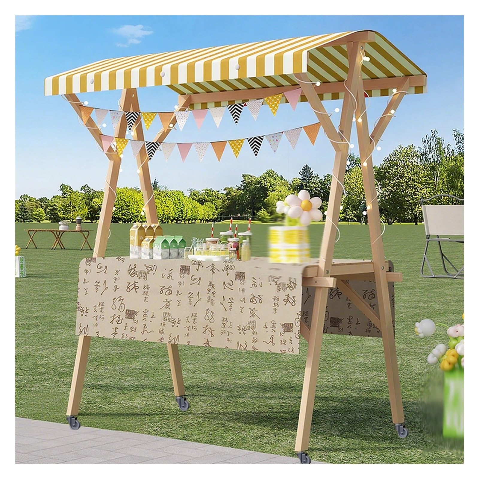 LJYKBFL Foldable Mobile Vending Cart with Canopy for Outdoor Events and Food Sales
