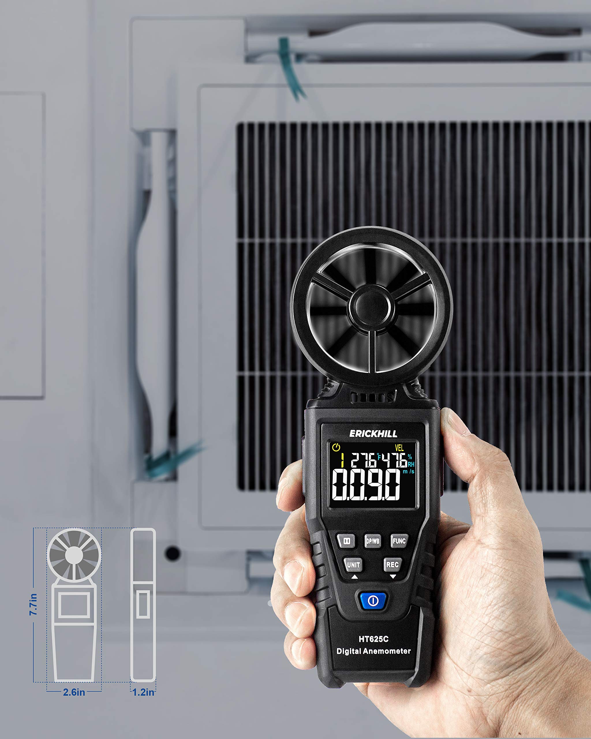 ERICKHILL Anemometer Handheld Digital Wind Speed Meter Measuring Air