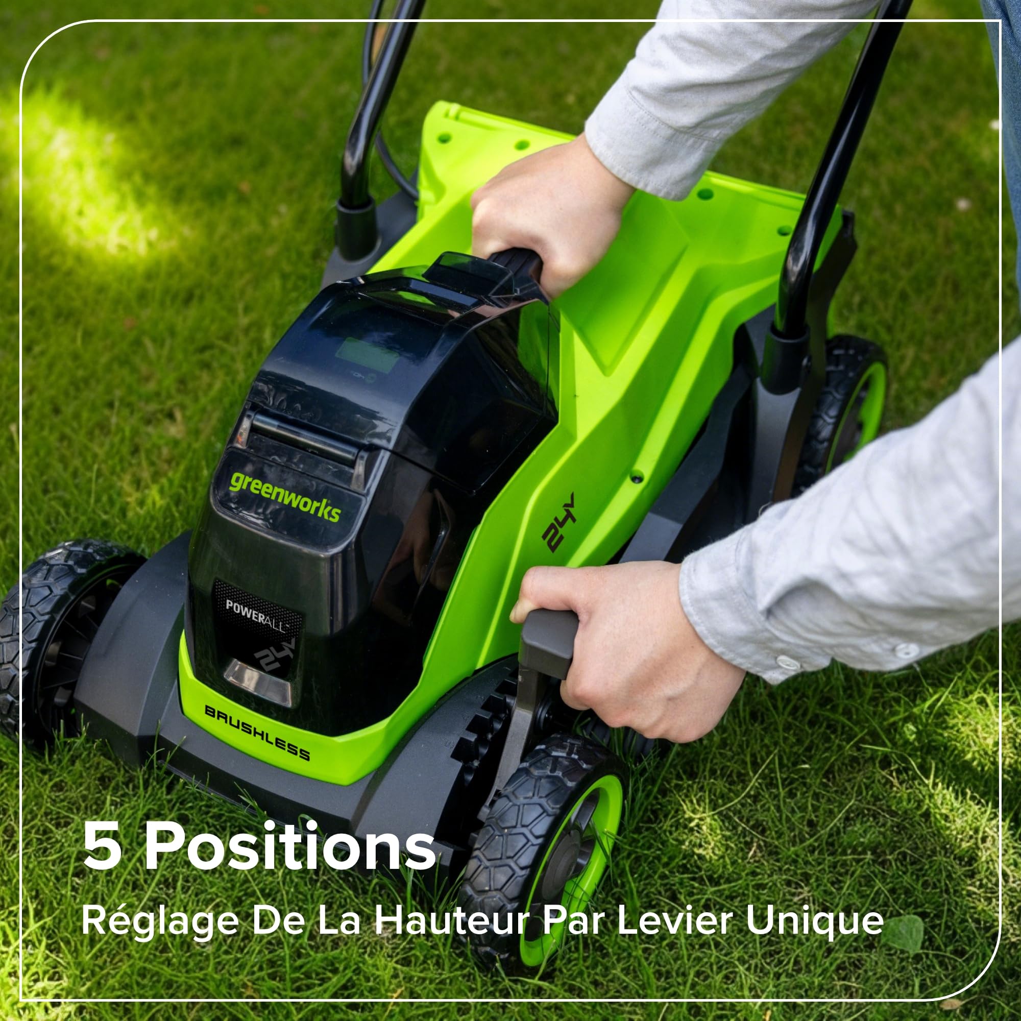 Greenworks 24V Tondeuse Gazon sans Fil avec Moteur sans Brosse, Largeur de Coupe 33 cm, Sac de 30L,Tondeuse Electrique Gazon Inclus Batterie 24V 4Ah et Chargeur, Garantie 3 Ans-MO24L411-01