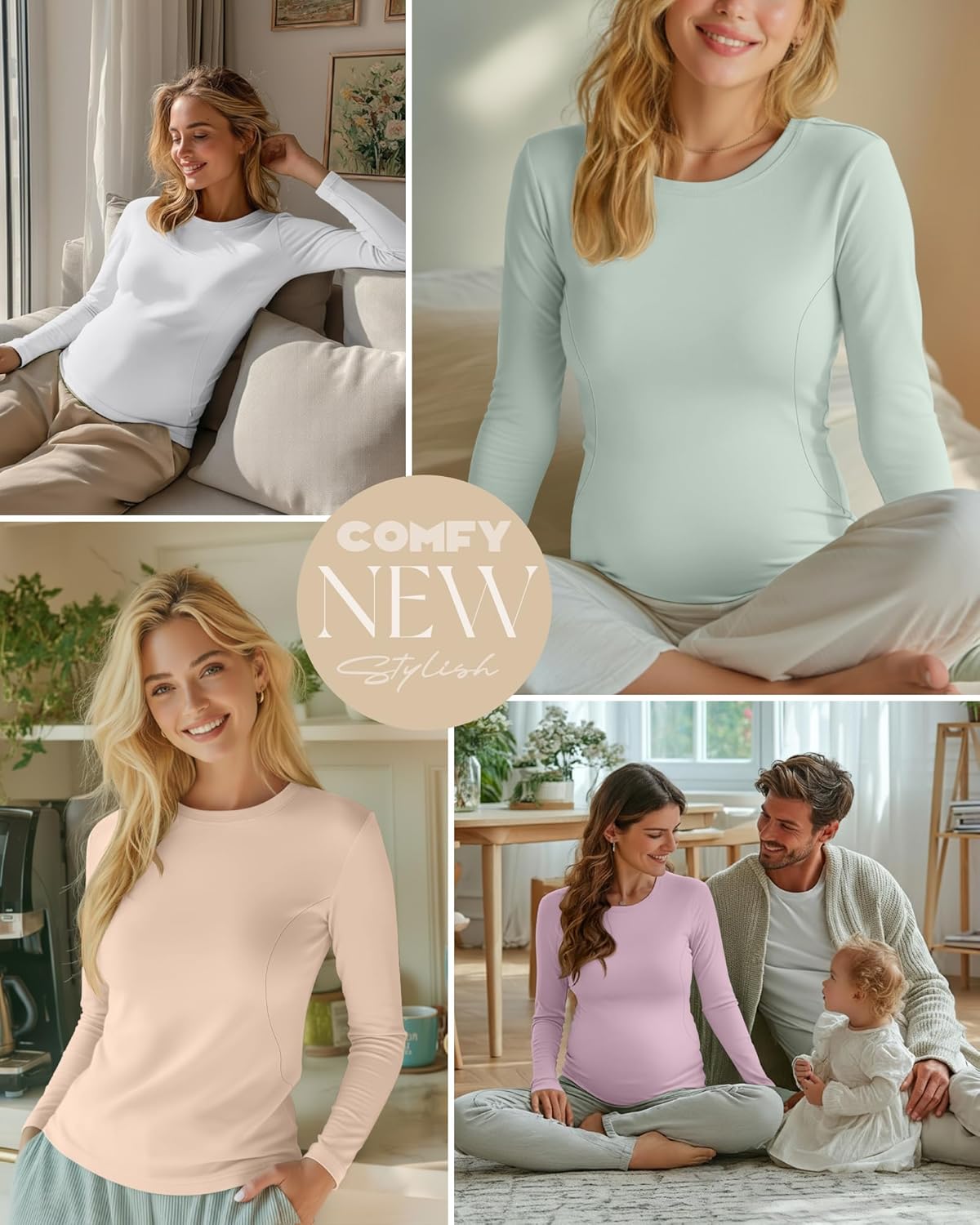 4 Pack Women's Nursing Breastfeeding Tops, Long Sleeve Maternity Shirts Loose Fit Hidden Zipper Pregnancy Clothes - Image 2